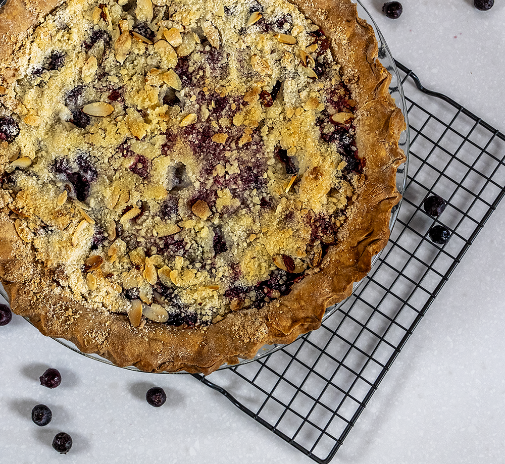 Juneberry Pie with Crumb Topping