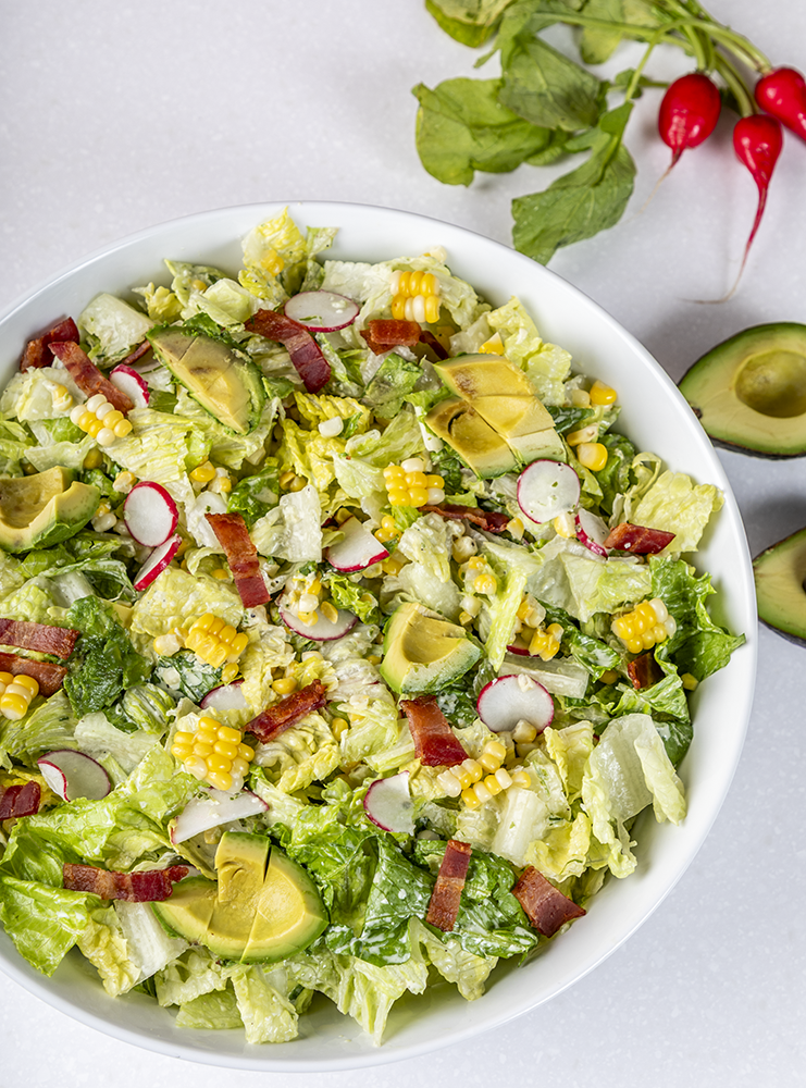 Corn and avocado salad with green goddess dressing