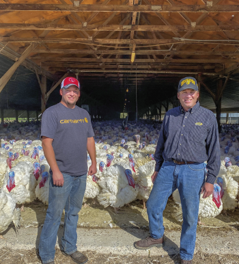 Dave Muehler, right, and son, Matt, are the second and third generation to raise turkeys on the Muehler family farm located 3 miles west of Hankinson. The Muehlers raise close to 3.2 million pounds of turkey.