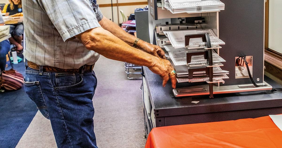 Vietnam War veteran Freddie Rios works in Morton County as inspector of the election board during the June primary election. Photos by NDAREC/Liza Kessel
