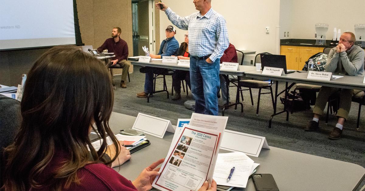 As a member of Gov. Doug Burgum's statewide Census 2020 Complete Count Task Force, McKenzie County resident Pat Bertagnolli gives a presentation on 2020 Census awareness efforts at a recent petroleum industry advisory group meeting in Watford City.