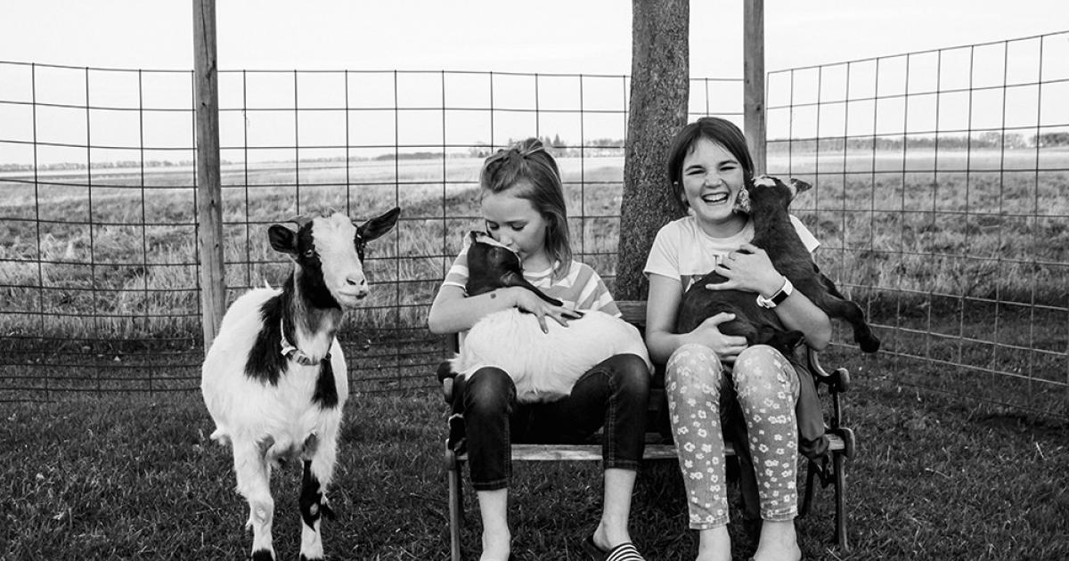 Carlee and Chloe Barnes with their goats, Wimbledon.