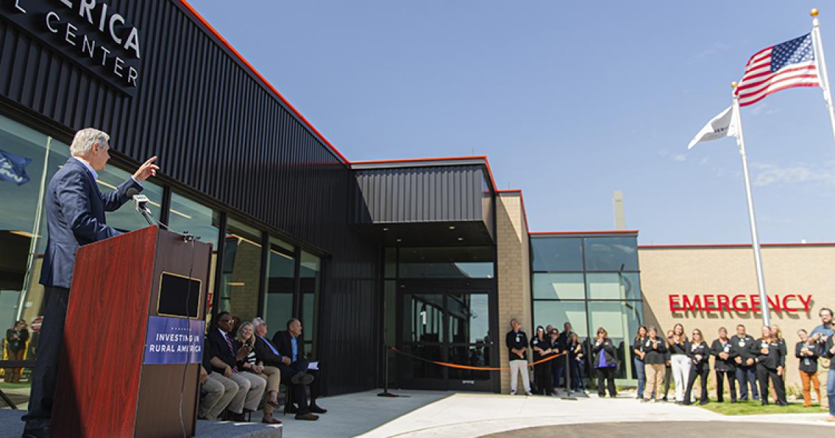 Sen. John Hoeven spoke at the Aug. 27 grand opening of the Heart of America Medical Center in Rugby, where he gifted the new rural health care facility an American flag flown over the U.S. Capitol.