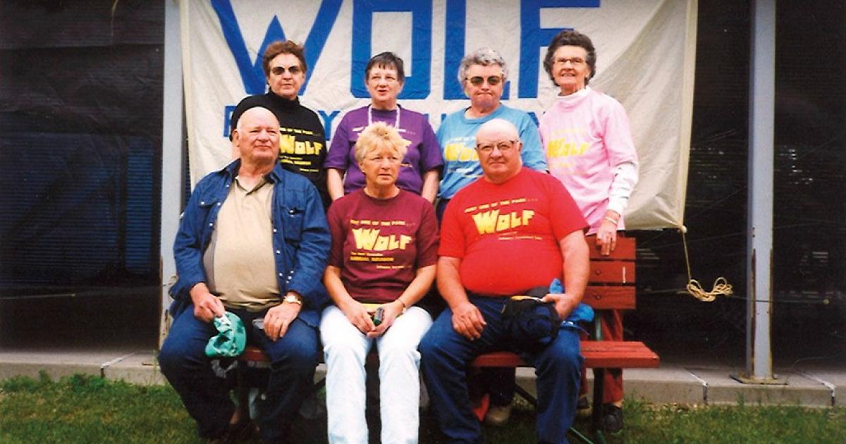 The late Theresa (Wolf) Straley, back row, second from left, with siblings at a Wolf family reunion.