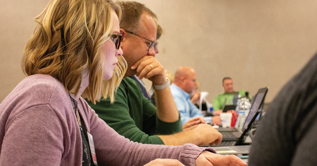 Brittnee Wilson, who works in communications at Northern Plains Electric Cooperative in Cando, attends a Co-op Web Builder training workshop in October 2019 for regional co-op communicators from North Dakota, South Dakota, Minnesota, Montana and Wyoming. The training was conducted by Touchstone Energy Cooperatives’ Sean Walker and sponsored by the N.D. Association of Rural Electric Cooperatives. Photos by NDAREC/John Kary
