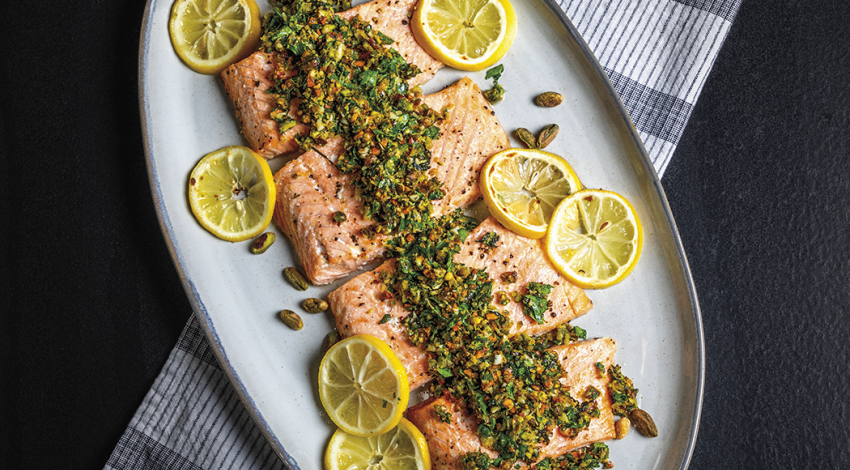 Salmon with Pistachio Gremolata